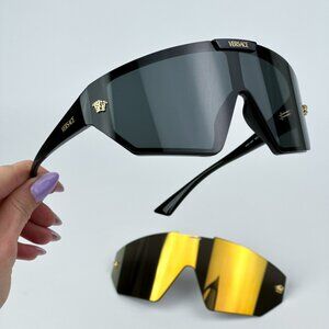 Versace VE4461 GB1/87 BRAND NEW Sunglasses Black Grey Mirror Gold Detachable